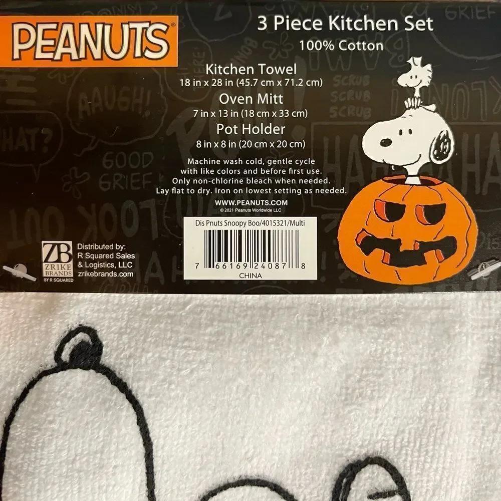 Peanuts Snoopy 3 pc towel, oven mitt & pot holder